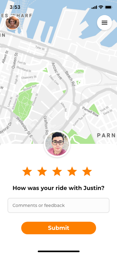 Mockup of the trip review screen