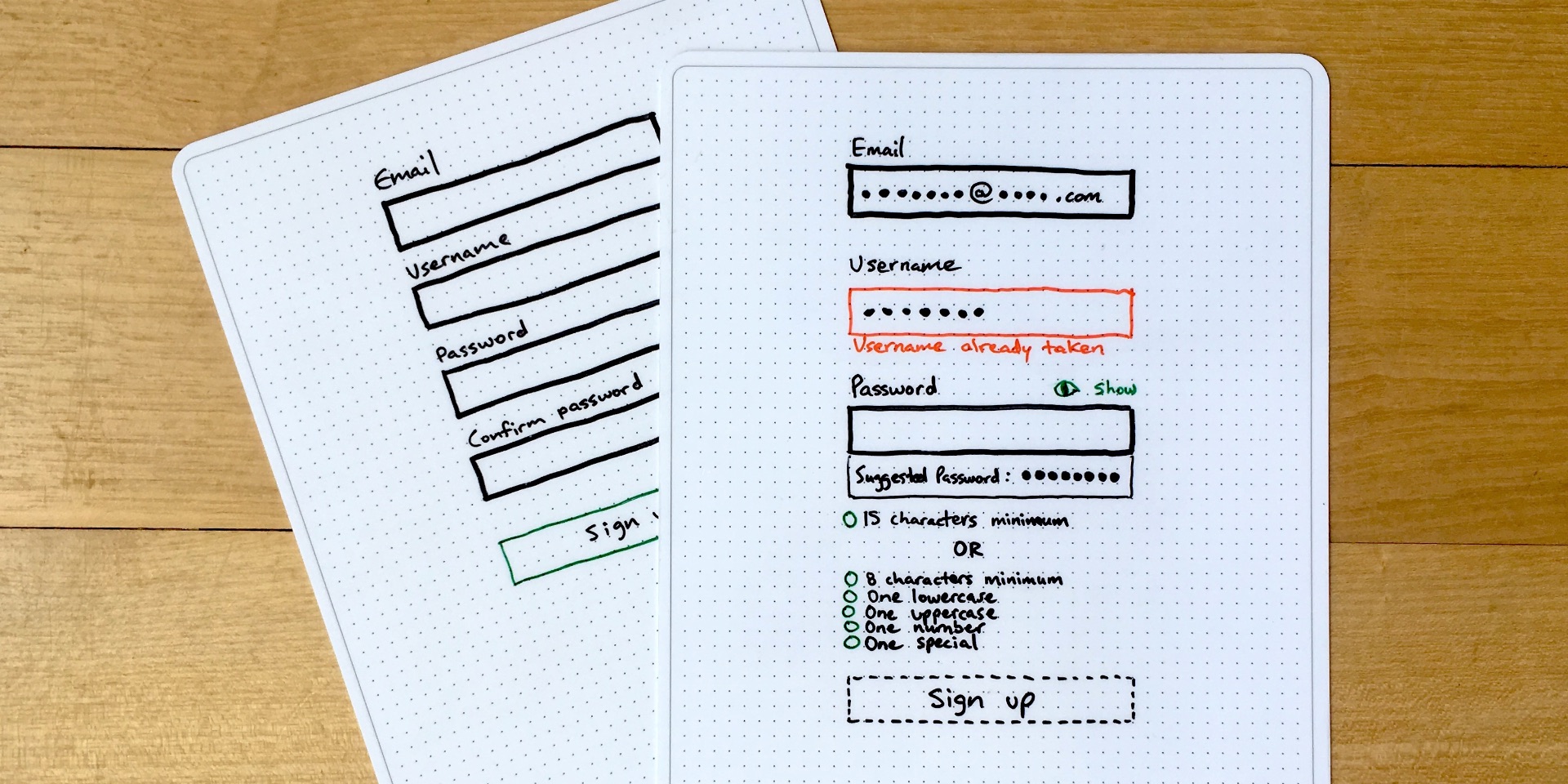 Wireframe of a sign up form