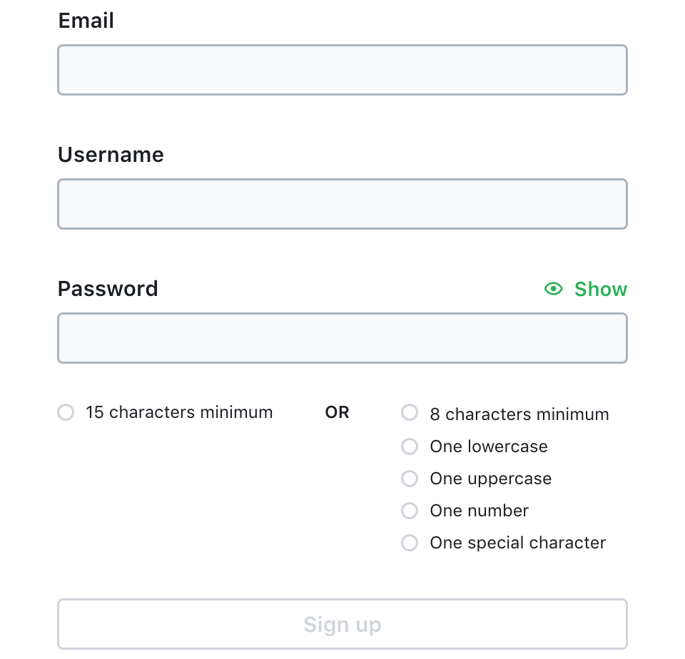 Mockup of a sign up form