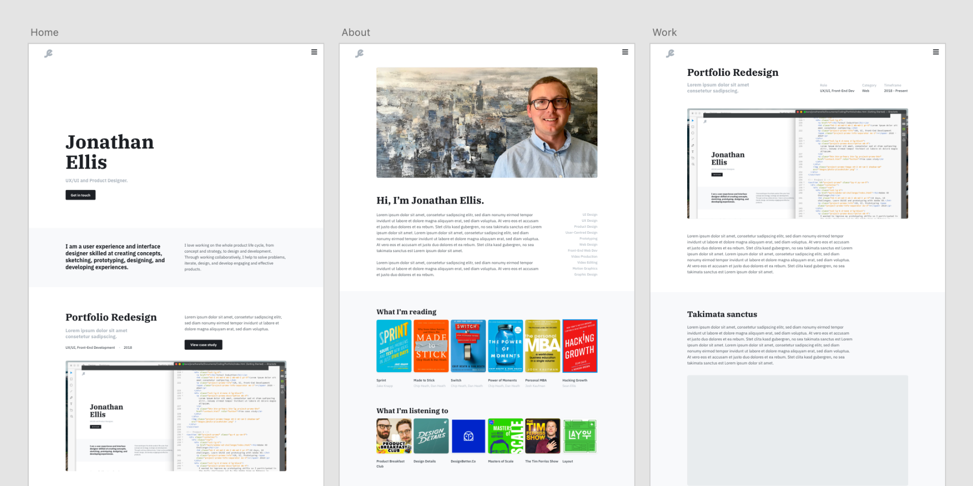Mockups of the new portfolio website